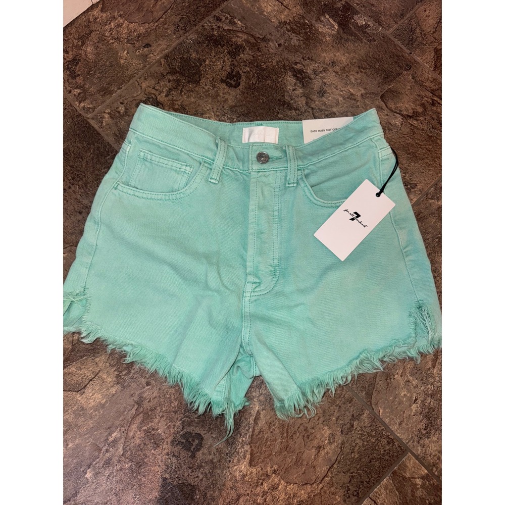 NWT 7 For All Mankind Easy Ruby Cut Off Shorts High Waist Mint Green Size‎ 25